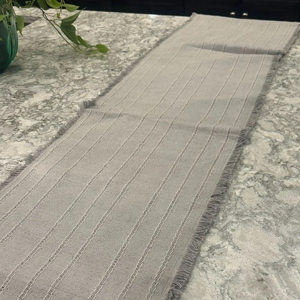 Gray Fringed Table Runner